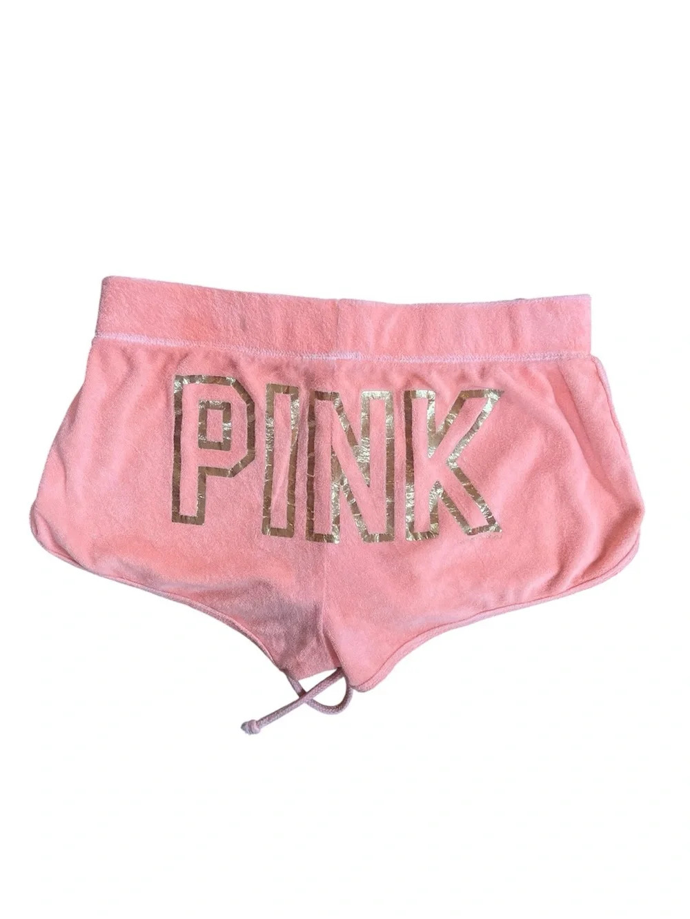 Y2K Vintage PINK Victoria's Secret Orange Terrycloth Gold Dog Mini Micro Shorts - Picture 2 of 8